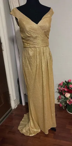 Gold Glitter Sparkle Formal Maxi Gown Size L thumbnail 1