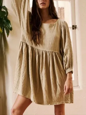 Free People FP Beach Get Obsessed Babydoll Mini‎ Dress Tan Size S thumbnail 2