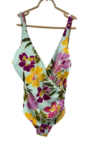 Miraclesuit floral Aqua Lined Swimsuit one piece 14 vacation beach summer cruise thumbnail 1