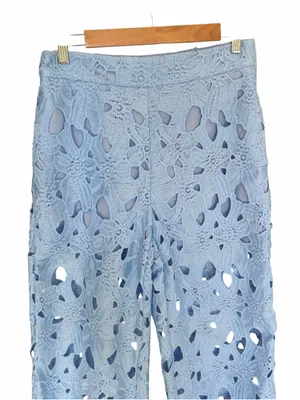 COMMENSE - Blue Floral Lace Wide-Leg Pants Sz M thumbnail 4