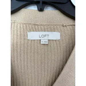 LOFT XS Tan Puff Sleeve Cardigan 100% Cotton V Neck Balloon Sleeve Sweater thumbnail 3