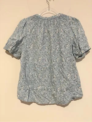 J. Crew Floral linen Short Sleeve Button-Up Blouse Blue size small thumbnail 3