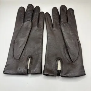 American Vintage VTG Leather Gloves Sz 7 Brown Knit Fabric‎ Lined Unbranded Braided Embellished thumbnail 4
