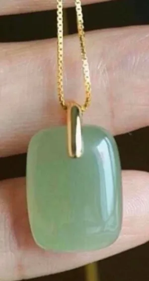Brand New Green jade pendant necklace with gold chain thumbnail 1