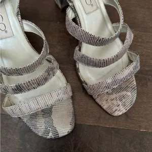 Vintage calico leather snakeskin pattern strappy block heel sandal shoe thumbnail 2