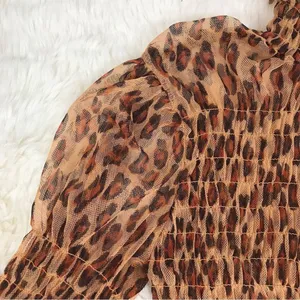 FREE PEOPLE Sheer Leopard Print Smocked Long Sleeve Top Mock‎ Neck Size XS New thumbnail 7