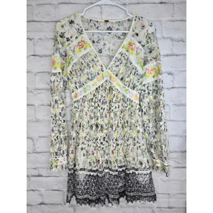 Free People Soli Plunge Long Sleeve Floral Lace Embroidered Mini Dress XS S thumbnail 4