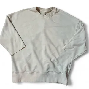 Vuori RAW HEM Oversized Sweatshirt Pullover Crew Neck 3/4 Sleeve‎ Beige XS FLAW thumbnail 1