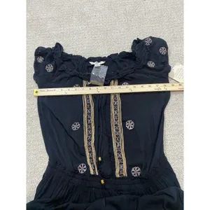 Boston Proper Black Embroidered Beaded Mini Floral Dress Scoop Neck Size S thumbnail 14
