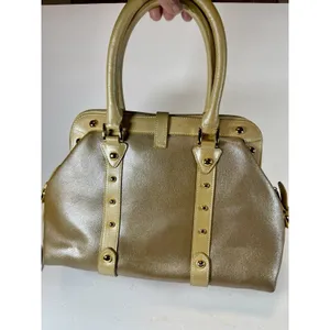 FZNzi Vintage Metallic Gold Satchel Handbag Studded Doctor Bag Top Handle Purse thumbnail 6