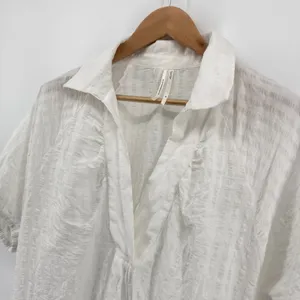 Anthropologie White V-Neck‎ Tiered Sleeve Tunic Dress Textured Collared Medium thumbnail 5