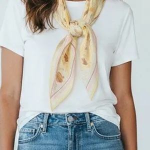 Pastel butter yellow silk scarf floral hair tie head bad accessory neck tie thumbnail 1