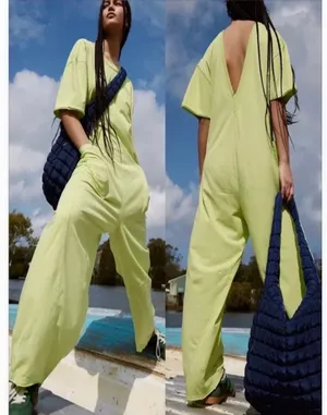 Free People Jumpsuit Wide-Leg Yellow/Green thumbnail 2