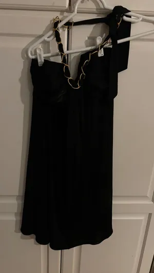 Nine West Black Halter Dress Sleeveless Gold‎ Chain Detail Party Cocktail thumbnail 1