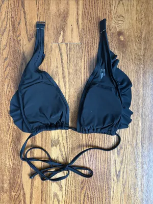 Aerie Black Ruffle Halter Triangle Bikini Top Size Small thumbnail 3