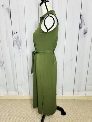 Michael Michael Kors Sleeveless Midi Dress with Belt Tie Olive Green Sz XS thumbnail 5