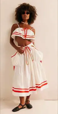 Free People 2pc Fischer White/Red Striped Crop Top & Skirt Set Womens XS thumbnail 2