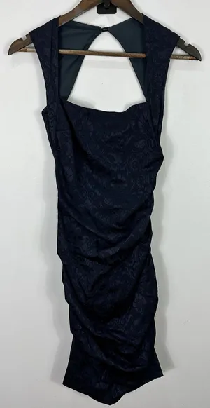 Vtg Y2K Nicole Miller Collection Floral Ruched Mini Dress Dark Feminine Showgirl thumbnail 1