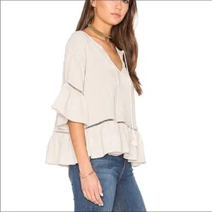 Revolve Maven West Ruffle Lattice‎ Linen Top Size Small thumbnail 5