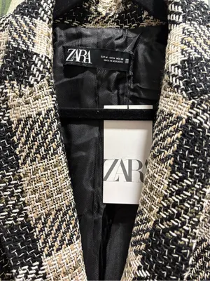 Zara Black and Beige Plaid Tweed Blazer thumbnail 2