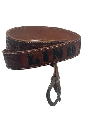 Linda Etched Western Belt Personalized Rawhide Leather Belt Brown thumbnail 1