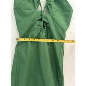Cider Green Halter Mini‎ Dress NWT Cutout Lace Up Linen Blend Summer Festival XS thumbnail 5