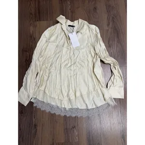 Zara Ecru Satin Long Sleeve Button Lace Top 90s Ethereal Coquette Romantic Fairy thumbnail 4