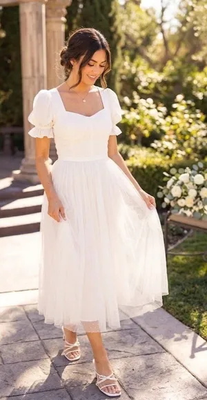 NWT Ivy City Co Ballerina in White Embroidered Tulle Midi Dress 4 Wedding thumbnail 1