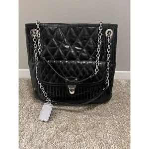 Vintage Coach Poppy Leather Slim Tote Bag‎ Sliding Chain Strap Purse Handbag Blk thumbnail 7