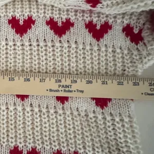 Womens Cream Red Heart Chunky Knit Mock Neck Sweater Pullover Small 0787 thumbnail 5