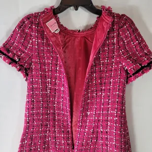 Kate Spade Size 2 NWOT Festive Tweed Mini Shift Dress Magenta Pink Fringe K9841 thumbnail 9