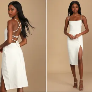 LULU's Wedding Engagement Bachelorette Bridal Shower Chic Sexy Midi Dress thumbnail 3