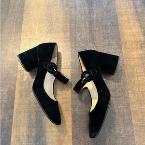 Prada Black Velvet Mary Jane Block Heel Pumps Size 37.5/ 7.5 thumbnail 5