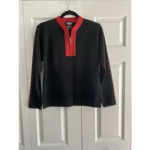 Meister Nordic Ski Sweater Womens S Black Wool Blend Quarter Zip Fair Isle Cabin thumbnail 6