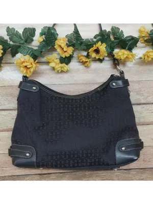 Gianni Bini Black Baguette Signature Print Leather Accent Shoulder Bag Purse thumbnail 6