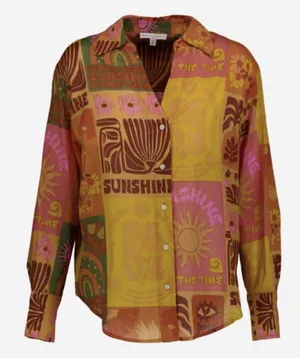 Calypso St. Barth blouse Patchwork Button Down Cotton Lightweight Size‎ Small thumbnail 1