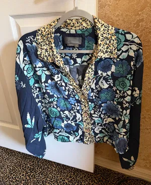 Anthropologie Silky Pajama Mixed Printed Top thumbnail 1