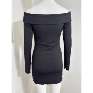 Y2K Black Off Shoulder Sweater Mini Dress Buckle Ribbed Knit Goth Grunge M thumbnail 6