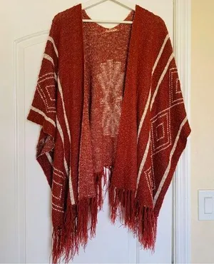 Women's Unique Boho Tribal Aztec Poncho Shawl Cardigan thumbnail 1