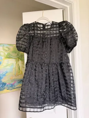 TCEC Black Organza Gridded Puff Sleeve Dress thumbnail 2