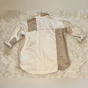 NEW FREE PEOPLE Ivory Mountain Roads Denim Button-Up ivory combo Shirt jacket L thumbnail 9