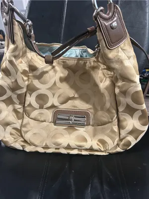 Coach Beige and Brown Signature Jacquard Shoulder Bag thumbnail 3