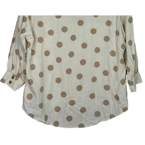 Zara Button Up Shirt Textured Polka Dot Collared Long Sleeve Small Ivory Beige thumbnail 7