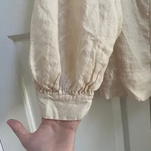 J.Crew Top Women M Cream Linen Square Neck Puff Sleeve Button Down Peasant Boho thumbnail 5