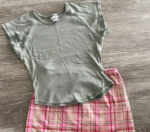 Y2k vintage Ann Taylor plaid checkered mini skirt pink beige tan small thumbnail 8