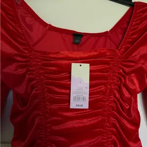 Red Ruched Long Sleeve Mini Dress thumbnail 2