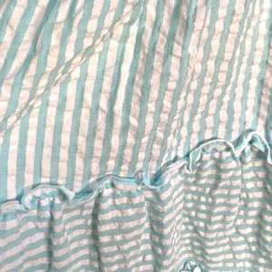 &merci Aqua White Striped Seersucker Tiered Mini Dress S Half Button Puff Sleeve thumbnail 4