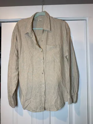 Z Supply Women's Button-Down Shirt flax linen oversized shirt medium thumbnail 2