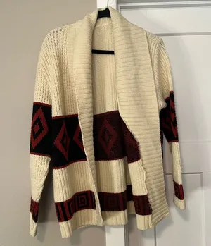 Vintage Cream Cardigan with Bold Color Blocking thumbnail 1