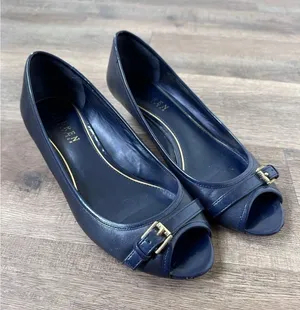 Ralph Lauren Madison Wedge Buckle Slip On Blue Peep Toe Shoes Women's Sz 8.5B‎ thumbnail 1